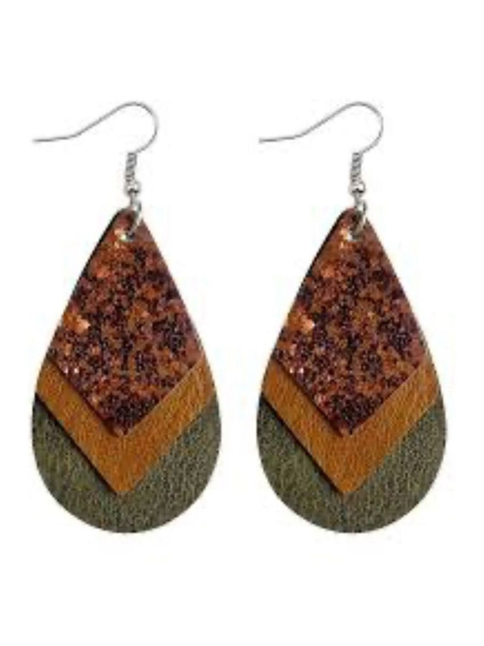 Layered Teardrop Earrings Olive Brown Copper